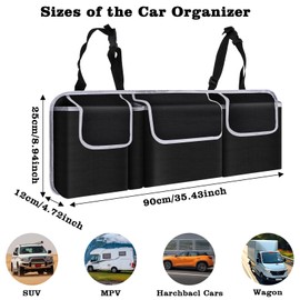 Car Storage Bag, Car Organiser 90 x 12 x 25 cm, Car Boot Organiser with 4 Pockets, Car Boot Organiser, Back Seat Boot Bag, Waterproof Car Interior Organisation for Boot