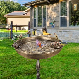 Large Bird Bath Bowl Standing,13" W Cast Iron Birdbaths for Outdoors,Rustproof-Vintage Gold