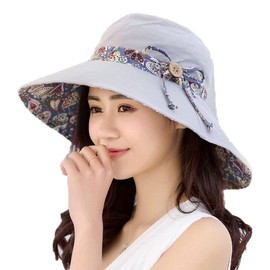 AIMALL Summer Folding Sun Hat for Women, Wide Brim Floppy Beach Cap, Travel-Friendly, Sun Protection, Reversible Grey