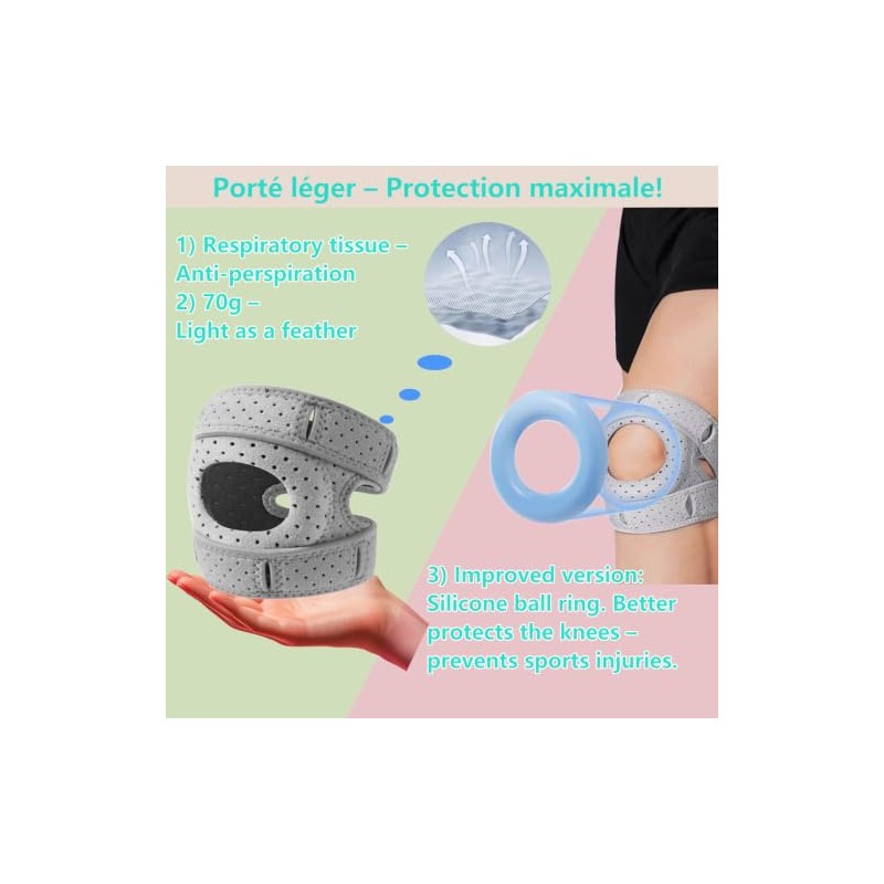 Knee Support Strap, Adjustable Patella Band, Grey, 2 Pack