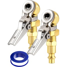 LUMITECO 2-Pack 1/4 Inch Female NPT Closed Ball Tire Inflator with Clip, Locking...