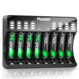 Mupoer LCD Battery Charger with 8 x AAA Rechargeable Batteries, Individual AA AAA Battery Charger, for Ni-MH Ni-CD Rechargeable AA and AAA Batteries