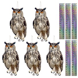 Lifreer Bird Scarers for Gardens, 5PCS Owl Shape Reflective Deterrents Owl Hanging Decoration Bird Control Device to Keep Birds Away from Garden Patio Windows