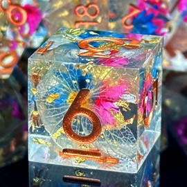 MJDICEOK DND Resin Sharp Edged Dice Set, 7 Pcs Flower Resin Dice Set, Polyhedral Dice Set for Dungeons and Dragons Dice, D&D Dice Set, RPG Role Playing D20 D12 D10 D8 D6 D4 Dice (Transparent Leaf)