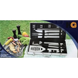 The Great Outdoor 23 Piece Stainless Stainless Steel Grilling Accessories Set Complete Tool Kit with Scraper, Brush, Meat Knife, Skewers & More