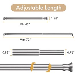 Amazer Spring Tension Shower Curtain Rod, 42-72 Inches Rust-Resistance Shower Curtain Rod Bathroom Rod, Chrome