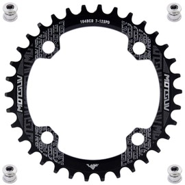 YBEKI 30T 32T 34T 36T 38T 40T 42T 44T 46T 48T 50T 52T Chainring 104BCD Round Oval Narrow Wide Single Bike Chainring for 8 9 10 11 Speed Mountain Bike Road Bike MTB BMX (Black Round, 34T)