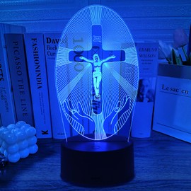Jesus Kreuz 3D Nachtlicht, Lampe Jesus Cross Night Night, Church Illusion Hologramm Lampe, Kreuz Nachtlicht mit Fernbedienung + Touch 16 Farbwechsel, Geburtstagsgeschenk für Frau Mann Kind Weihnachten