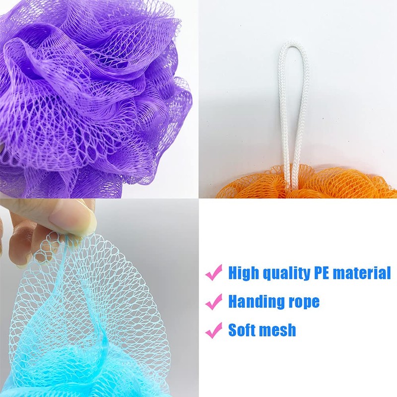 10 Pcs Bath Loofah Shower,Small Mesh Sponge Pouf Colorful Exfoliating