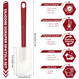 4 PCS Heat Resistant Silicone Spatulas, 10-Inch Commercial Grade Silicone Scraper Spatula, Flexible Rubber Spatula Set for Kitchen Cook Baking Mixing Utensil Dishwasher