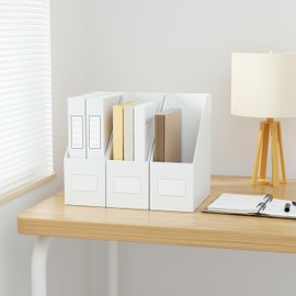 JiaWei Pack of 3 Magazine File Holders, 10.5 cm Wide, Made of 1800 g/m² Extra Sturdy Cardboard, A4 Document & Magazine Rack, for Storing Books Office Supplies - White