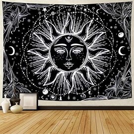 Aakarshan Tarot Tapestry Sun Moon Star Mysterious Medieval Psychedelic Divination Wall Hanging Indian Cotton Tapestries Throw Hippie Mandala Boho Bedding Yoga Meditation