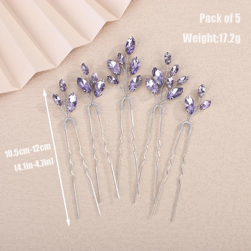 Rumtock 5pcs Violet Crystals Hair Pins Set for Wedding Brides