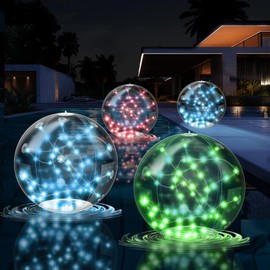 4 Pcs Solar Floating Pool Lights, 14.5" Inflatable LED Pool Balls, IP67 Waterproof Solar Powered Lights, RGB Gradient for Pool Snowy Beach Yard Wedding Party Night Decor