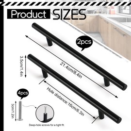 Fatiya 2 Pack 214mm Length Kitchen Cabinet Handles Black, 160mm Hole Center Aluminium Alloy Cabinet Pulls, Kitchen Hardware Door Pulls for Drawer Dresser Cupboard Wardrobe