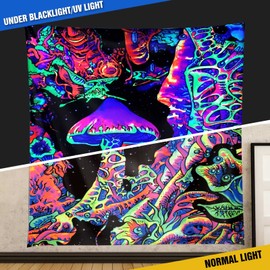 ADDWel Blacklight Mushroom Tapestry, Fantastic Upright Tapestry Glow In The Dark, UV Reactive Black Light Tapestries Posters Wall Hanging for Backdrop Bedroom Dorm Living Room Decor(50"x60")