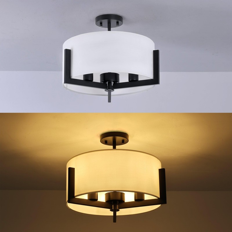 Mecuss 16 inch Semi Flush Mount Ceiling Light: 3-Light Black
