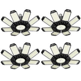 VRTOGTHE LED Garage Light - 4 Pack 260W 26000LM LED Garage Ceiling Light with 8+1 Adjustable Panels and Constant Drive, 6500K Shop Light Screw in E26 E27 Socket for Workshop, Storage Room, Warehouse