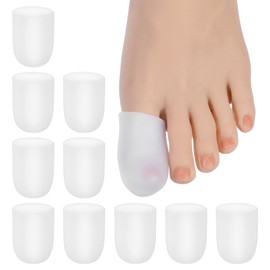 Toe Sleeves Toe Protectors, 10 Pack Gel Toenail Covers for Women, Men, Missing or Ingrown Toenails, Corns, Blisters, Hammer Toes (White, Elastic)