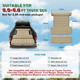 Detachable Tailgate Extendable 5.5-5.8ft Truck Bed Air Mattress - Heavy-Duty Inflatable Truck Bed Mattress with Car Pump, Extra Large Carry Bag, Leak-Resistant for Outdoor Camping & Pickup Trucks