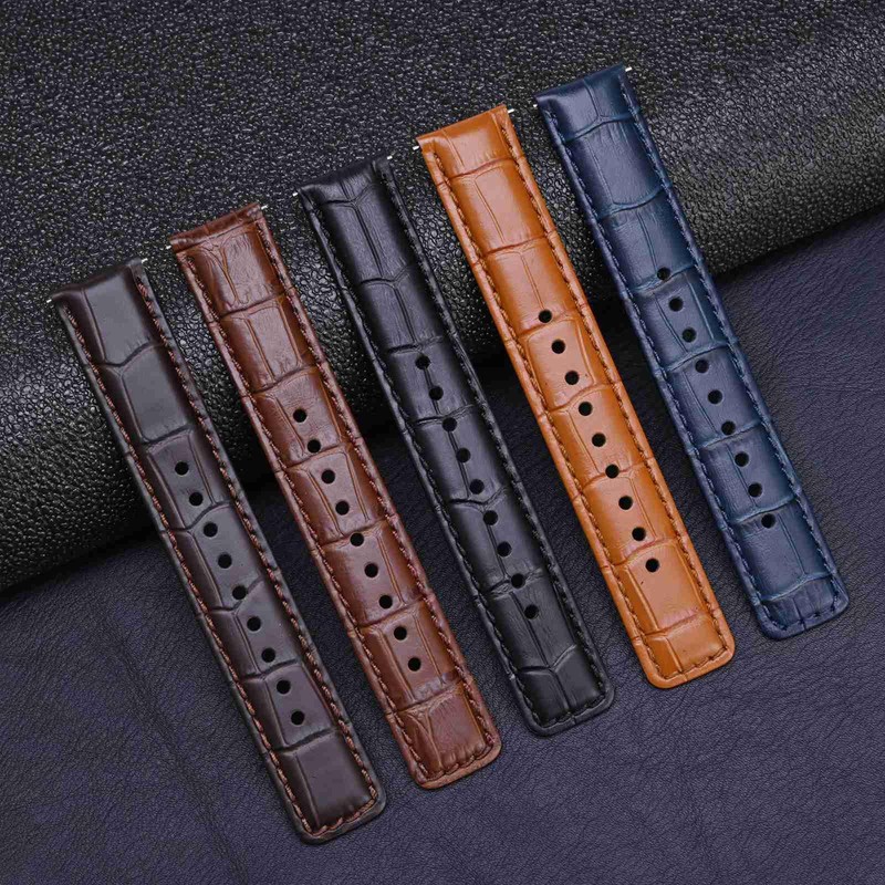 ANNEFIT Genuine Leather Watch Strap, Crocodile-Embossed Watch Band, Quick Release