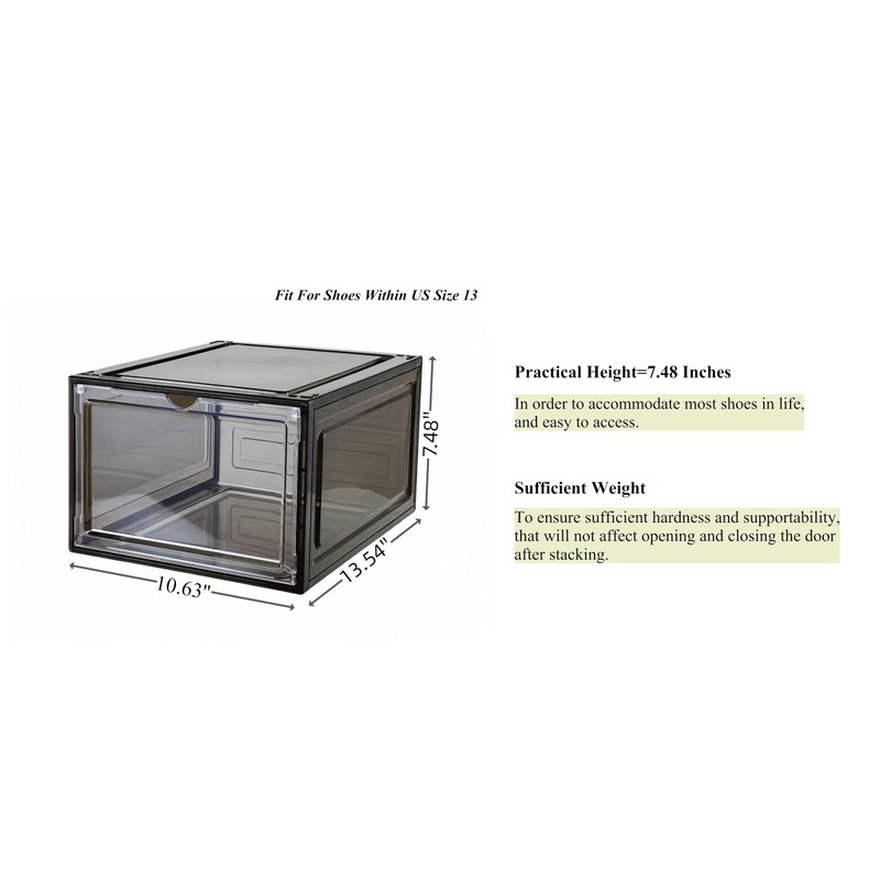JECCICHY 10 Pack Black Shoe Storage Boxes Stackable, Plastic Shoe