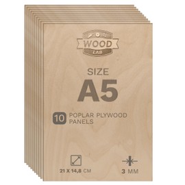 Wood Lab 10 x A5 Birch Plywood Sheets 3 mm (± 0.5 mm) 21 x 14.8 cm A5 | Plywood Board for Painting Crafts, Trahole, CNC, Laser, for Decorating, Decoupage, Engraving (10)