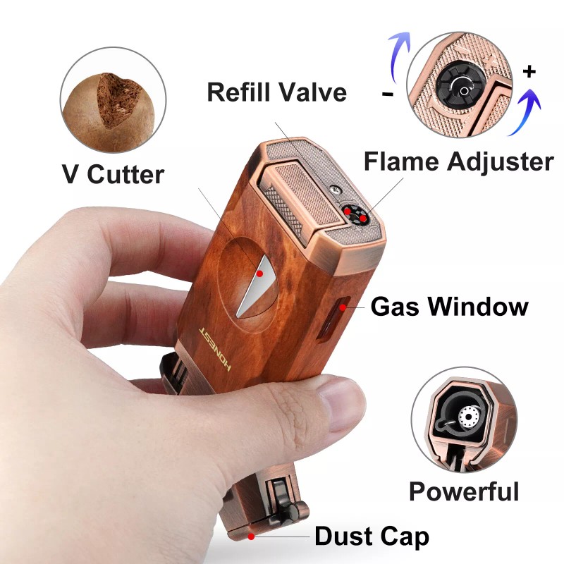 Torch Cigar Lighter Built-in V Cigar Cutter Refillable Butane Torch