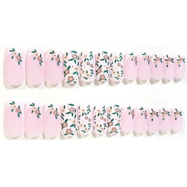 Pink Floral Matte Square Press-On Nails - 24 Pieces - Artificial Nail Kit