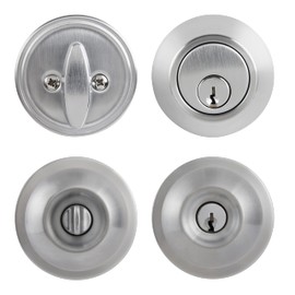 BRINKS Commercial - Keyed Entry Door Knob with Deadbolt Set, Satin Chrome Finish - Meets ANSI Grade 2 Standards