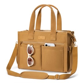 Canvas Tote Bag for Women, 15-Pocket Large Crossbody Handbag Bible Laptop Bag Zipper Bookbag for Teacher Work Travel College