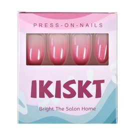 IKISKT Press On Nails - Light Pink Tips | Quality Pink Babyboomer Gradient l UV Medium Almond Shape False Fake Nails, Reusable Glue | 10 Sizes - 24 Nail Kit