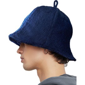 Goreson Men's Sauna Hat, Sauna Goods, Ultra Thick Towel, Towel Fabric, Large, Popular, Prevents Hair Damage, Deep Rash, Easy Wash, Sauna Hat, Navy, blue (navy blue)