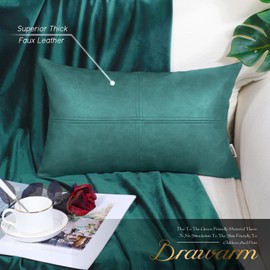 BRAWARM Faux Leather Throw Pillow Covers 12 X 20 Inches, Teal Leather Pillow Cover, Hand Stitched Leather Decorative Lumbar Pillow Cover for Couch Sofa Bed Living Room Home Garden