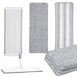 3 Pack Flat Mop Replacement Pad, 13" X 4.7" Microfiber Reusable Mop Pads Washable Mopping Pads Cleaning Mops Heads Cloth Replacement for Hardwood Floor Cleaning Wet Dry Use (White,Grey)