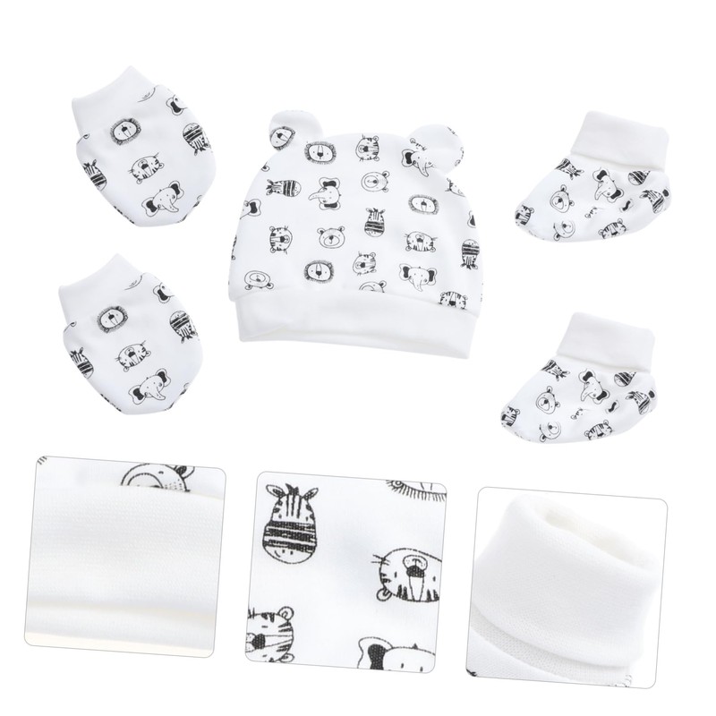 Gatuida 1Set Newborn Cotton Hat and Foot Cover with Scratch