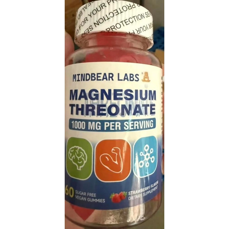 Mindbear Labs Magnesium Threonate Gummies, 1000mg, Strawberry Flavor, Sugar Free,