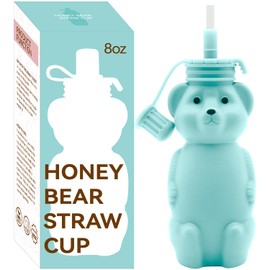 Mootikar Honey Bear Silicone Straw Cup, Babies Water Drinking Cup, 8-Ounce Therapy Sippy Bottles for Speech and Feeding Training, BPA Free & Dishwasher Safe (AQUA)