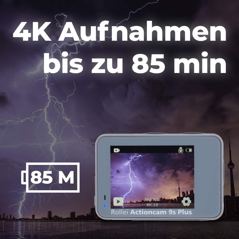 Rollei Action-Cam 9s Plus I 4K 60fps Unterwasserkamera mit Selfie-Display,