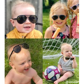 COCOSAND Baby Sunglasses with Strap Flexible Aviator Polarized UV400 for 0-12 Months Babies Newborn Toddler Girls Boys, Black with Green Lens