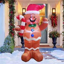 eLUUGIE 5ft Christmas Inflatable Gingerbread Man Decor Yard Inflatable Decoration for Christmas Party Porch/Yard/Garden/Lawn
