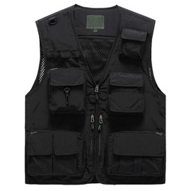Flygo Men's Casual Outdoor Work Safari Fishing Travel Photo Cargo Vest Jacket Multi Pockets
