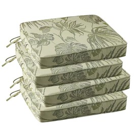 Supdurplus Outdoor Square Corner Seat Cushion, 19"x19"x3", Set of 4, Non Slip Seat Cushion Pads with Removable Cover for Patio Furniture, Garden Yard Lawn, Dark Green Vine