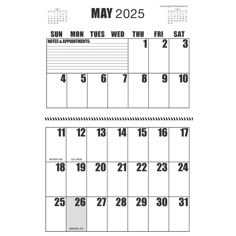Large Print Wall Calendar 2025 Letter Size
