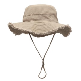 Qiantull Women's Wide Brim Cotton Sun Hat with Tassel Packable Sun Hats UV Protection Sun Hats Sun Hat Beach Hat Fishing Hat for Travel Outdoor Light Brown