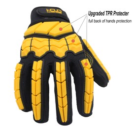 HANDLANDY Anti Vibration Work Gloves, SBR Fingers & Palm Padded Work Gloves, Men Safety Impact Reducing Gloves (Medium, Yellow)
