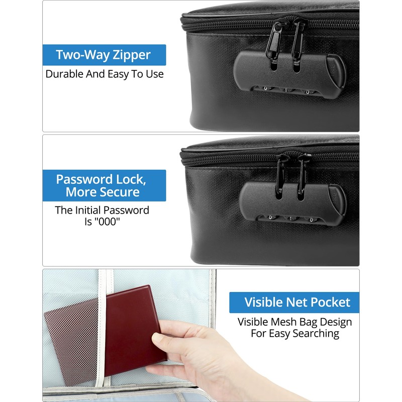 QWORK® Fireproof Document Bag, Important Document Organizer, Lockable Document Box,