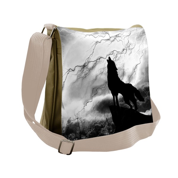 Ambesonne Wolf Messenger Bag, Howling Under Full Moon, Unisex Cross-body
