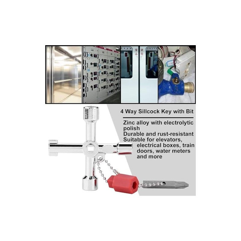 4 Way Sillcock Key Set, Equipped with Bits,Multi Functional Water
