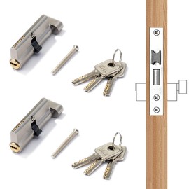 Set of 2 Knob Cylinders Simultaneous Locking 70mm 35/35 Lock Cylinder Lock Door with 6 Keys (70)
